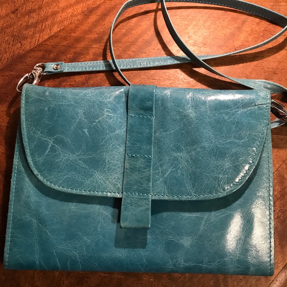 Small blue messenger bag without brand oil wax pure leather